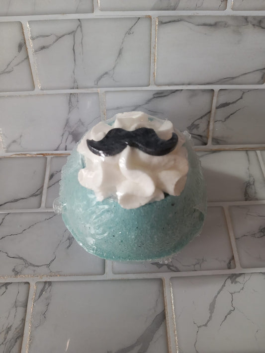 Moustache Bath Bomb with Soap Topper